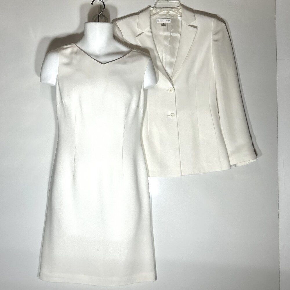 Casual Corner SZ6 2 Pc.Ivory Sheath Dress & Blazer Vintage Bridal Career Staple